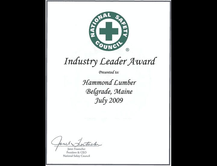 Industry Leader Award Hammond Lumber 2009