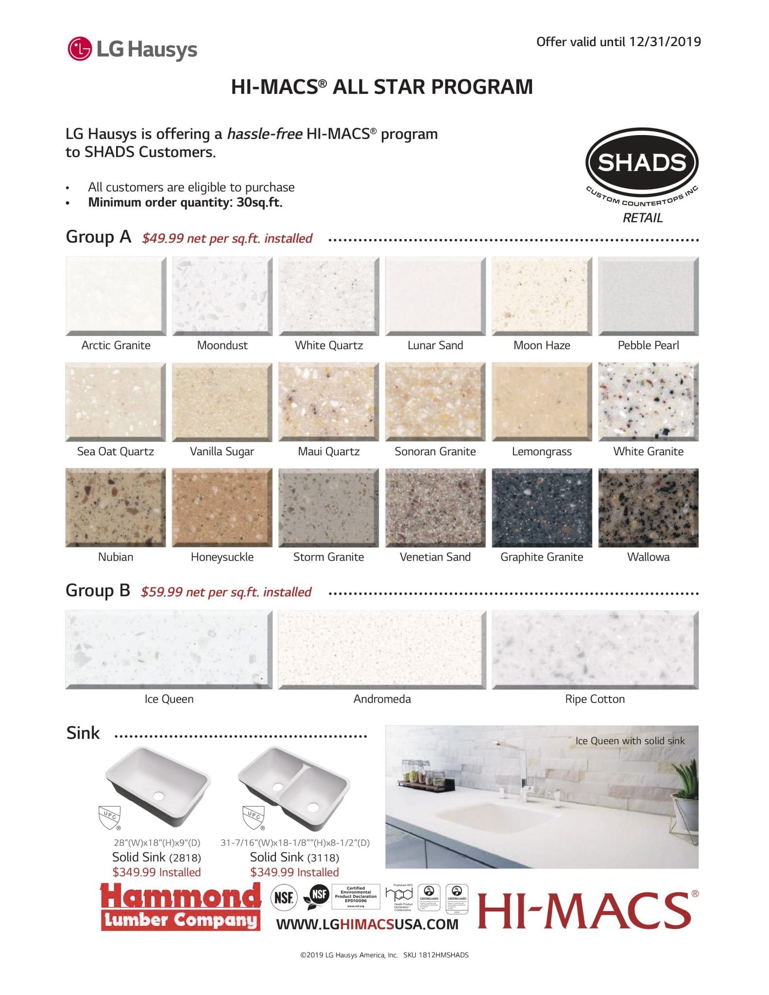 HI-MACS Shads countertop flyer hammond lumber